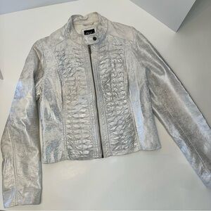 Blank Noir Faux Leather Jacket metallic silver XL